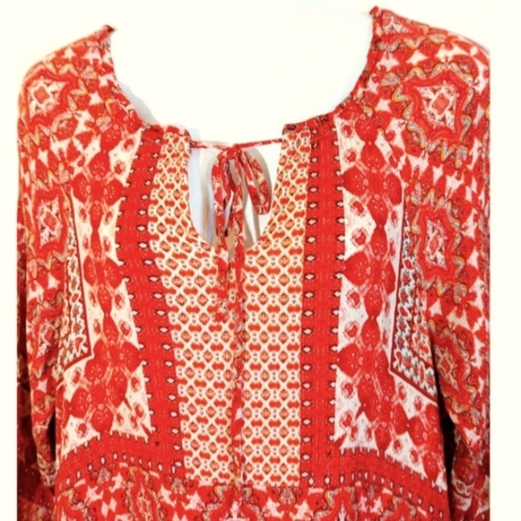 Blue Rain Women Sz M Red Peasant Top Blouse Boho Ruffle - Picture 2 of 7